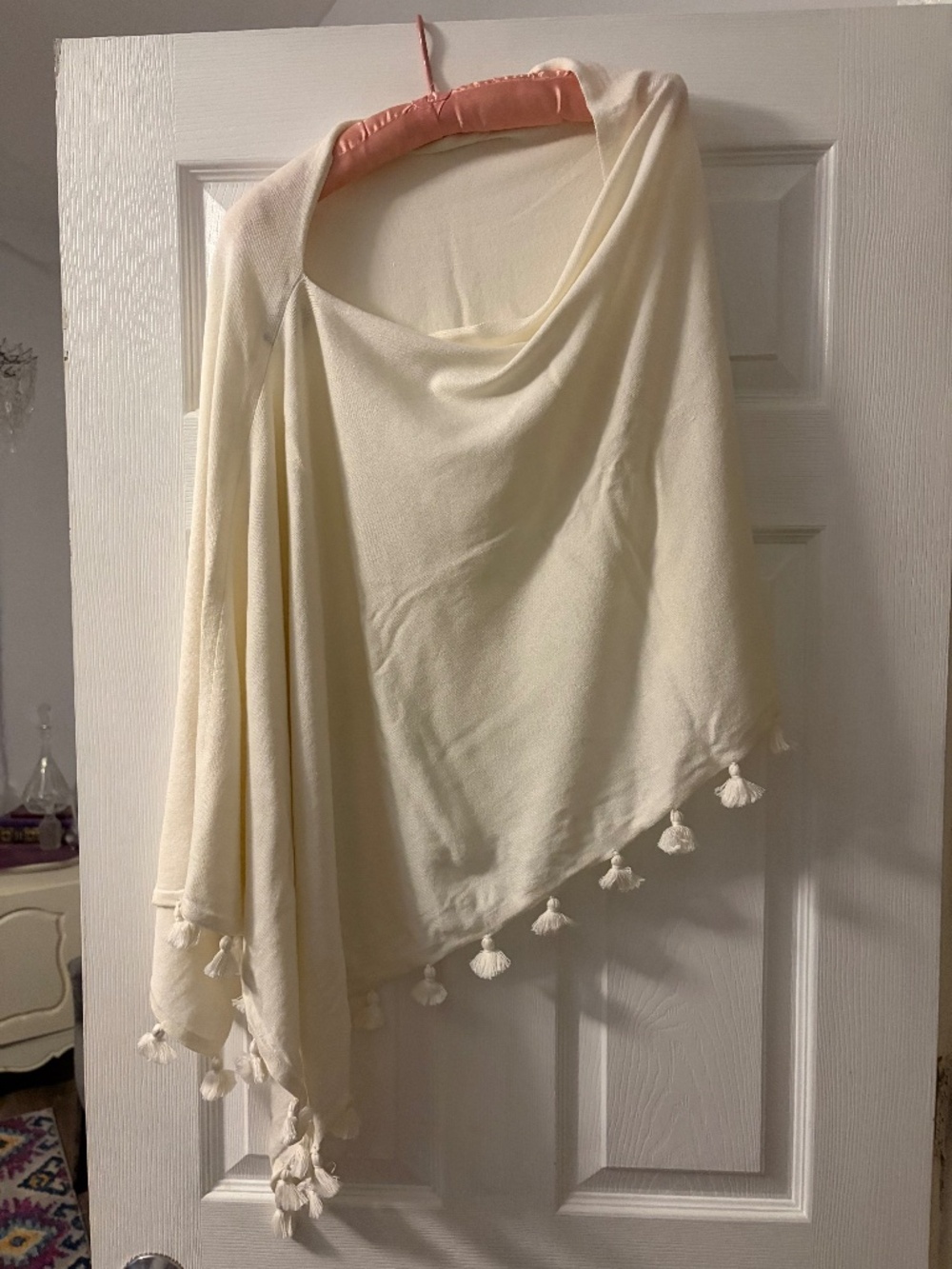 Alashan Caroline Grace tassel beige cotton cashmere poncho